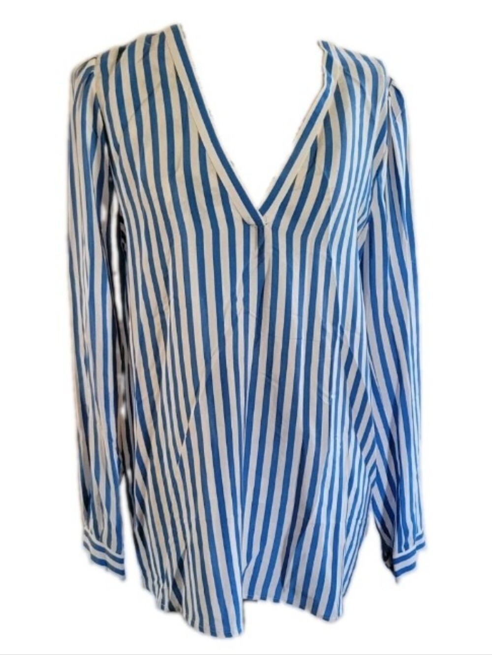 JOIE Barden 100% Silk V-Neck Long Sleeve Blouse Top Blue White Stripe NWT